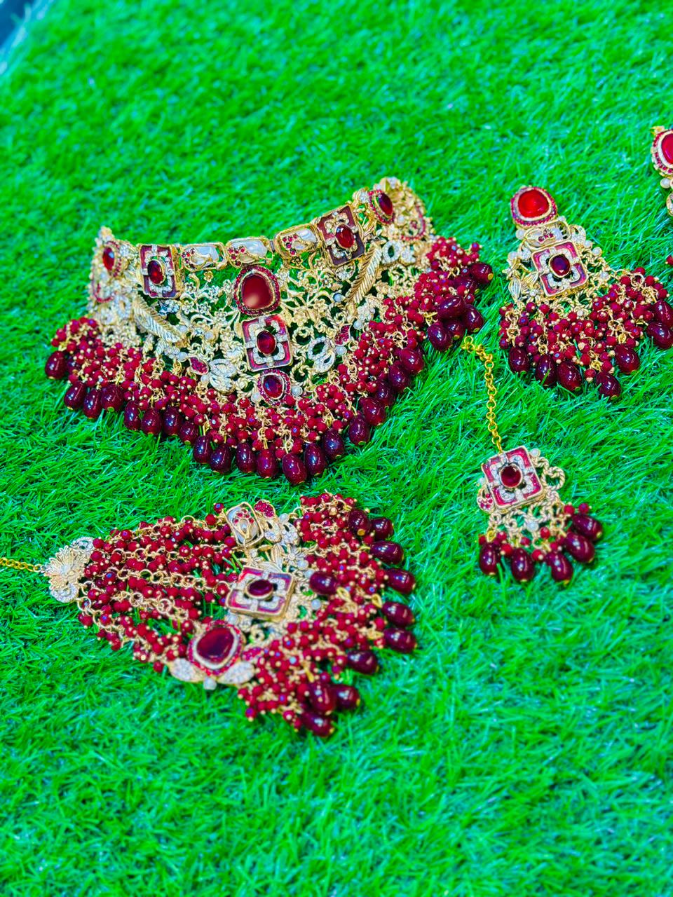 Kashees style red colour Collar Set