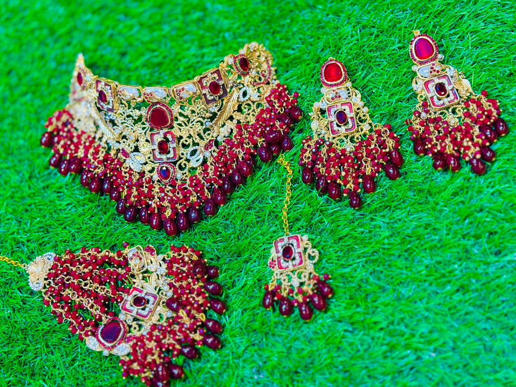 Kashees style red colour Collar Set