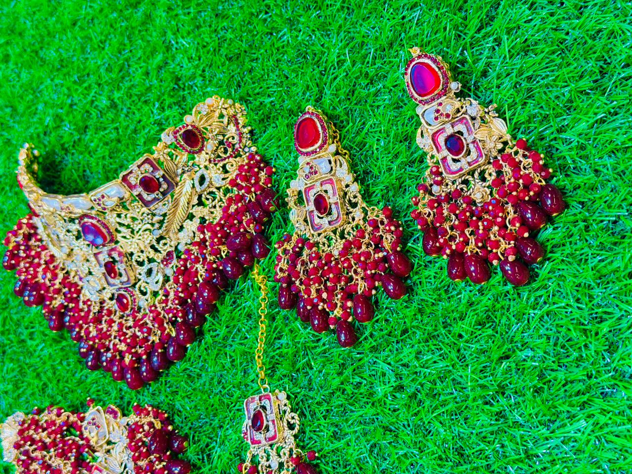 Kashees style red colour Collar Set