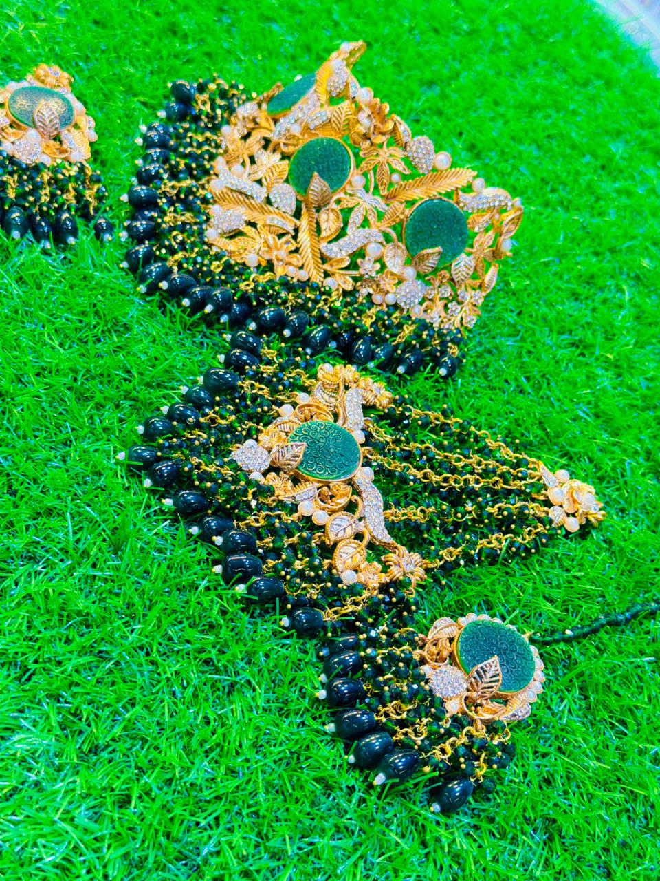 Green colour kashees style Collar Set