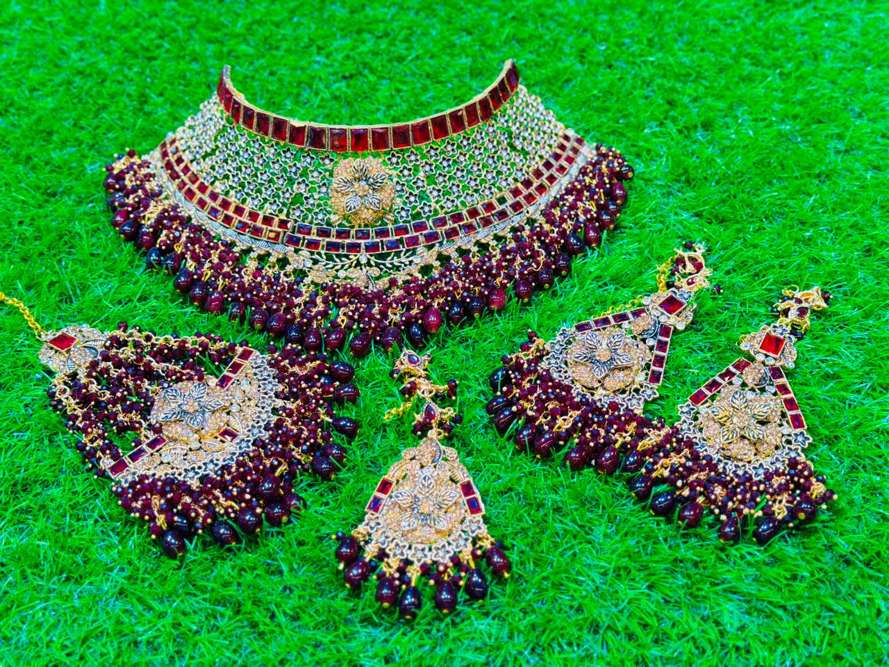 Red Colour Collar bridal Set