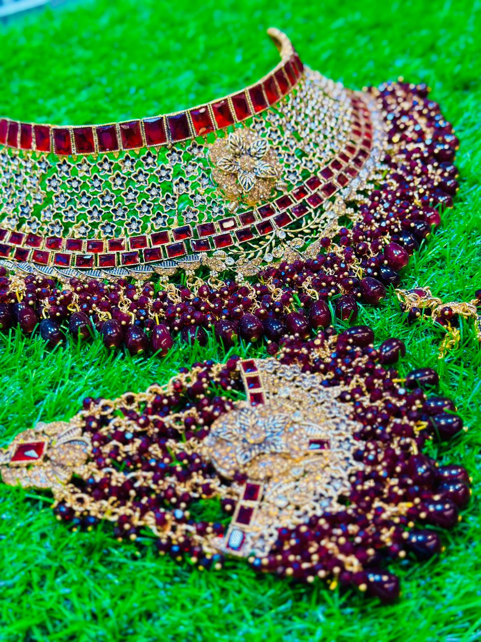 Red Colour Collar bridal Set