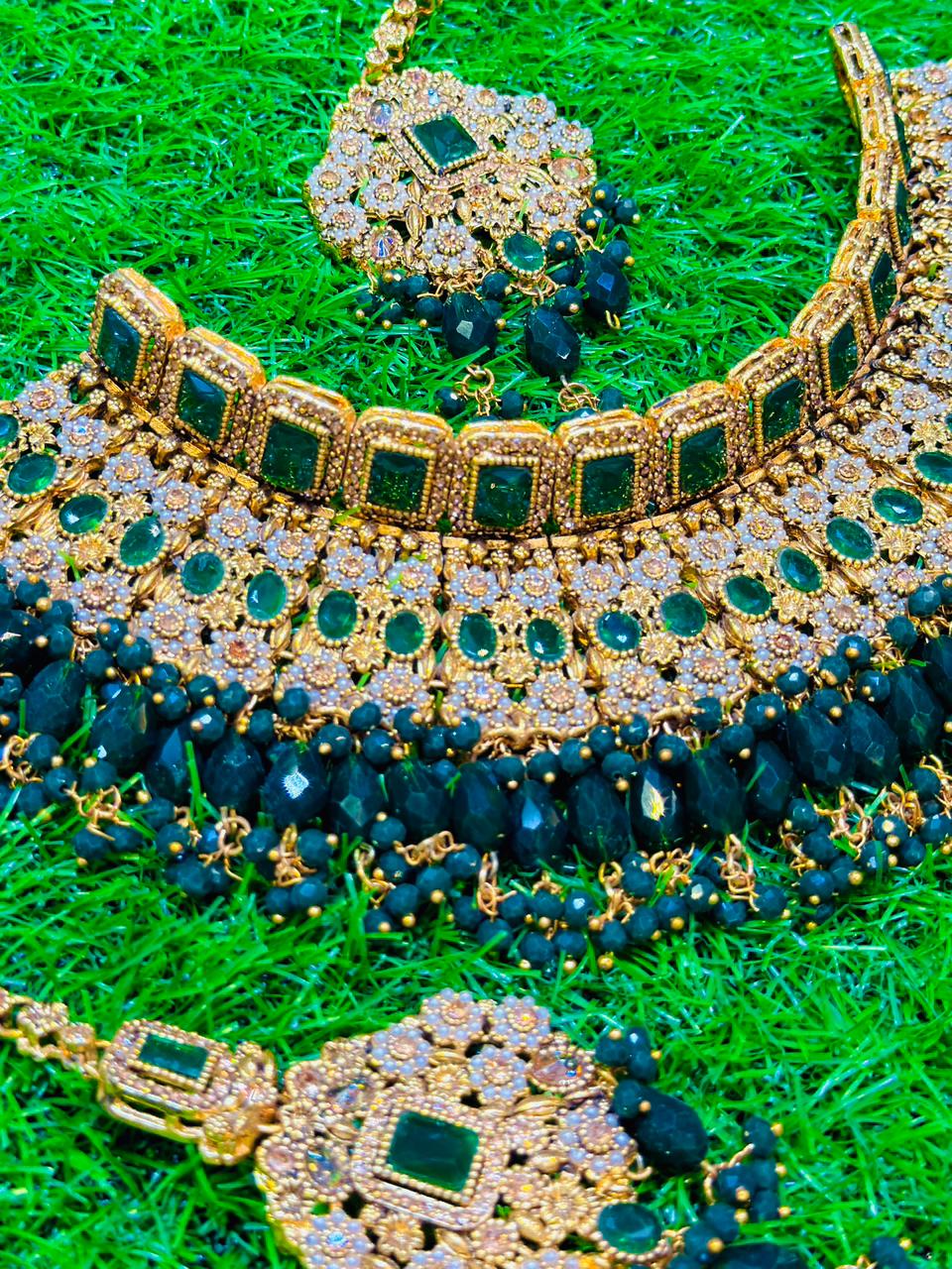 Green Colour Indian Collar Set