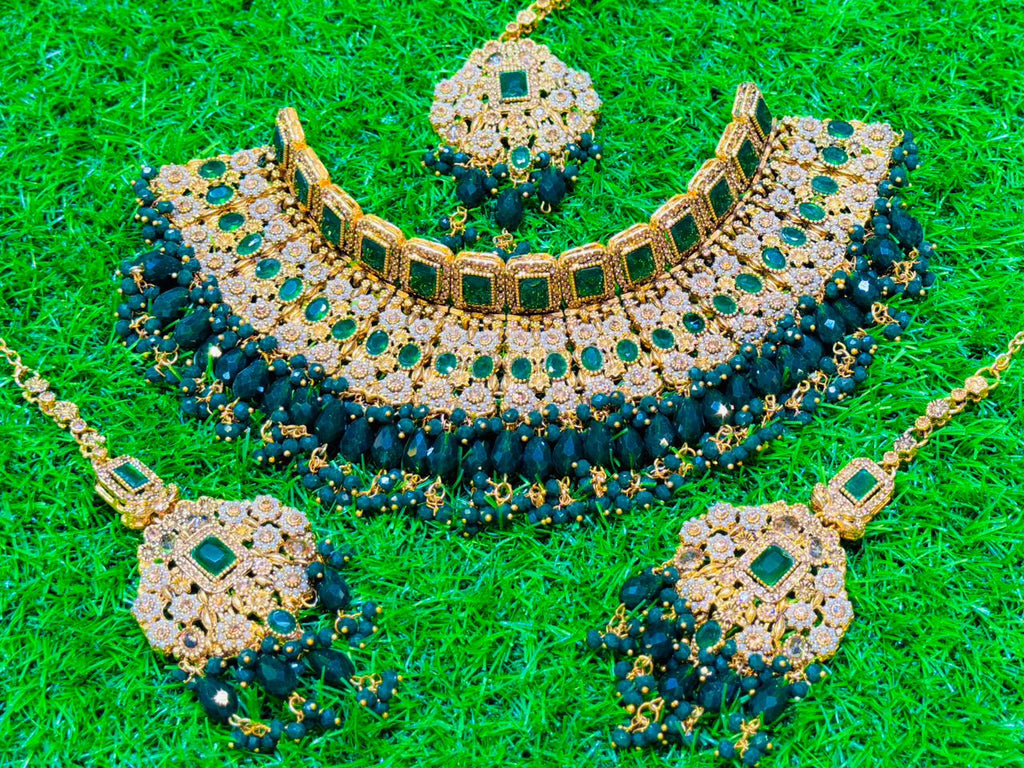 Green Colour Indian Collar Set