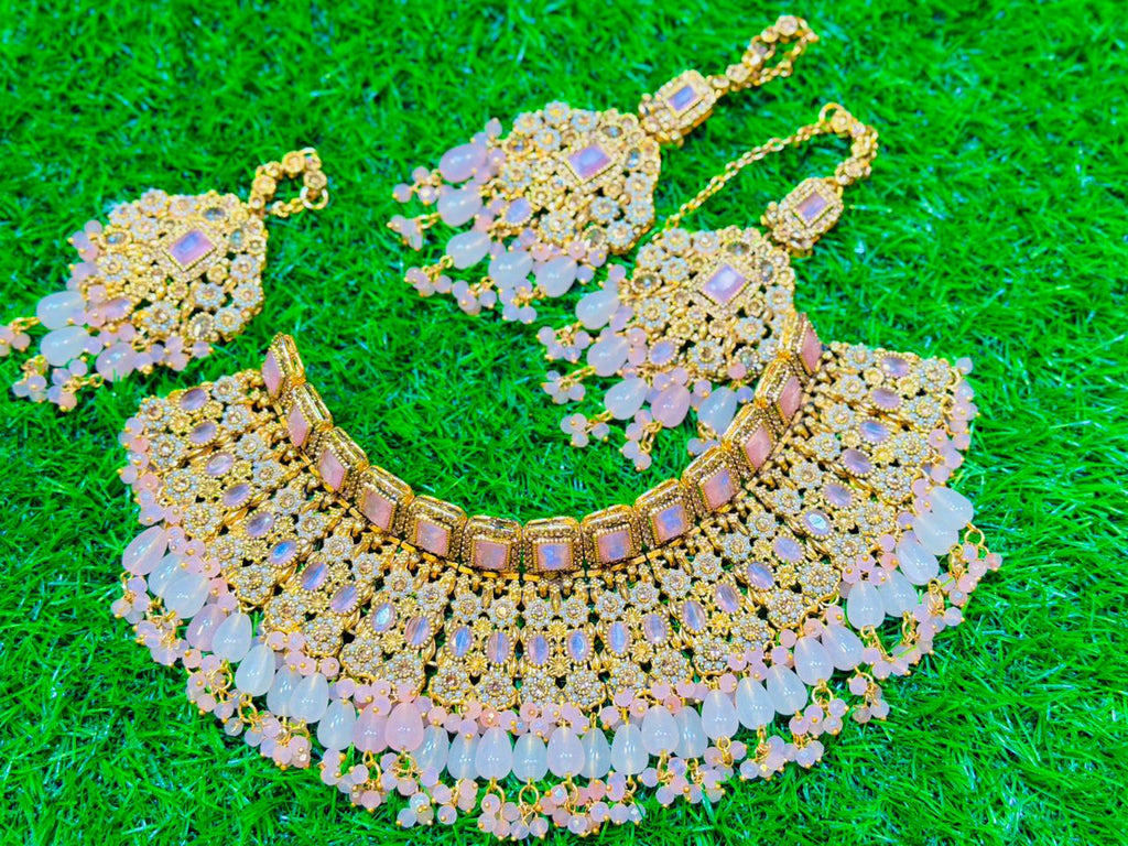 Pink Colour Indian Collar Set