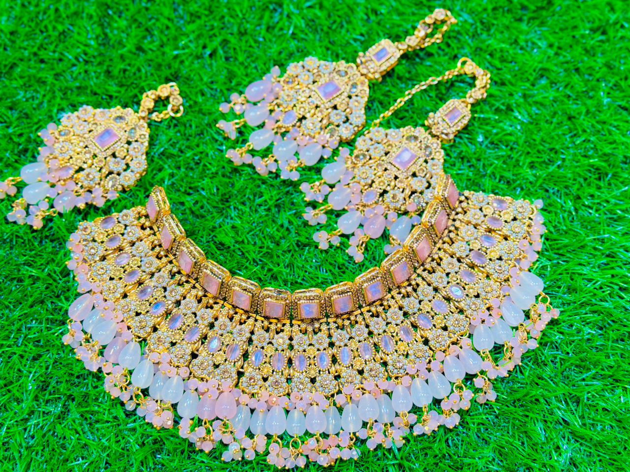 Pink Colour Indian Collar Set