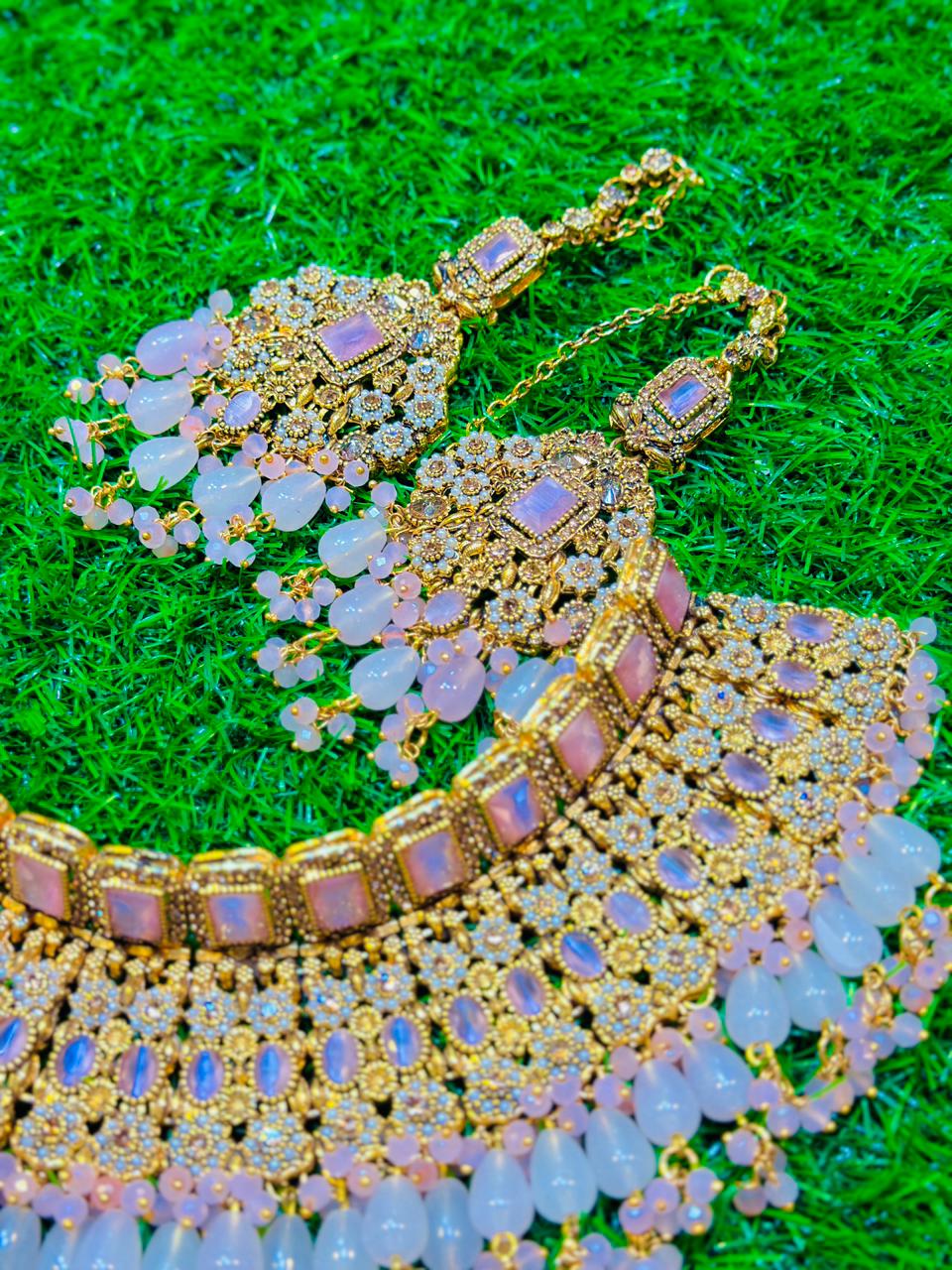Pink Colour Indian Collar Set