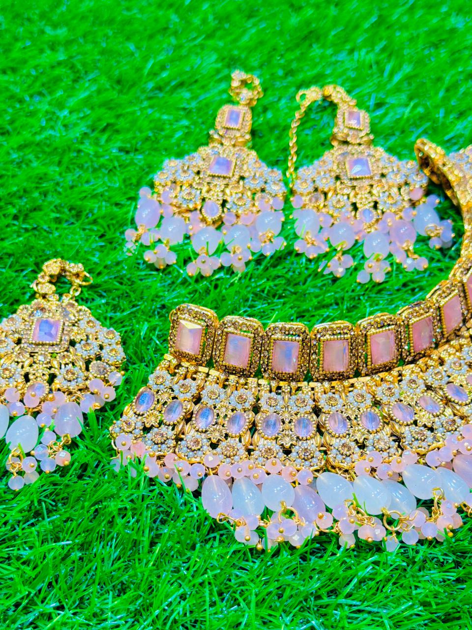 Pink Colour Indian Collar Set