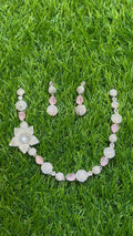 Pink colour one carat necklace set with earring