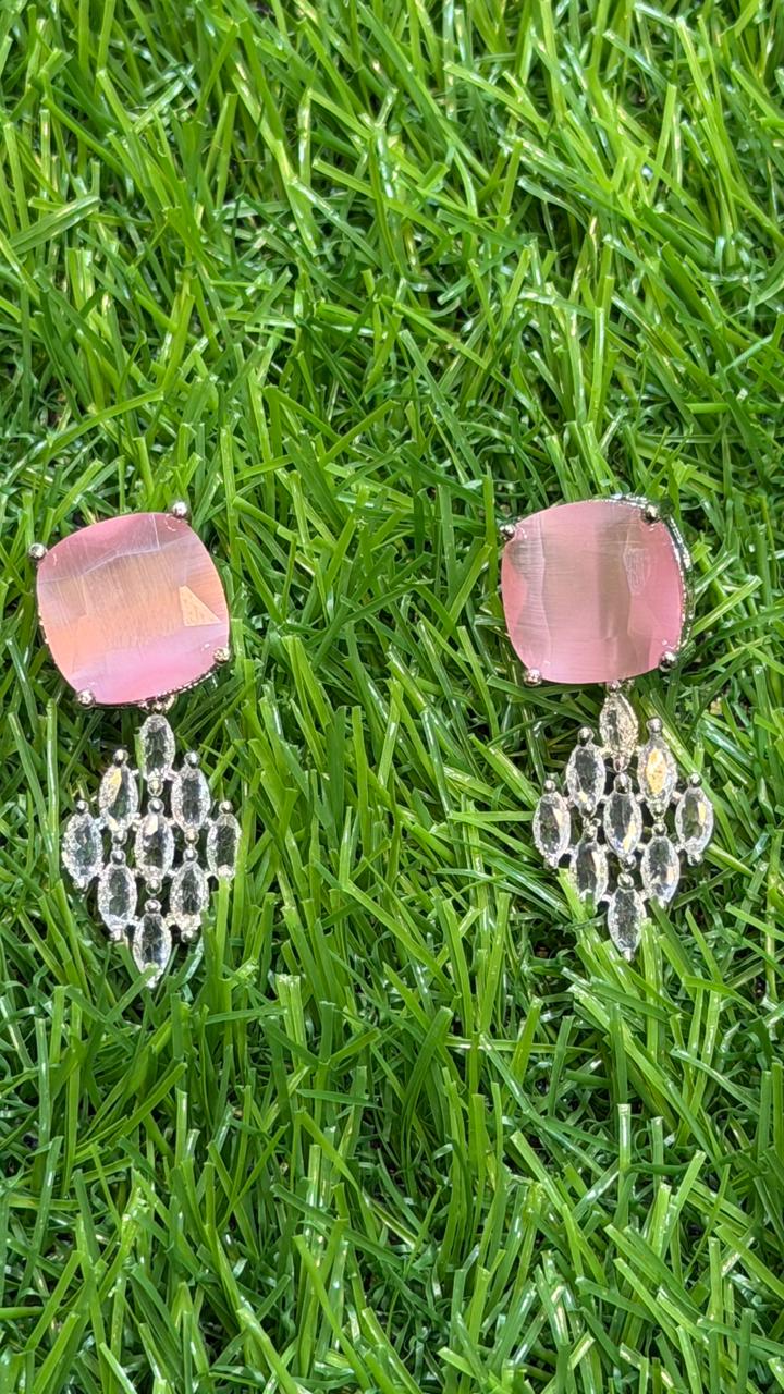 Pink colour one carat Necklace set with earring