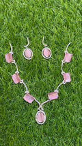 Pink colour one carat necklace set with earring