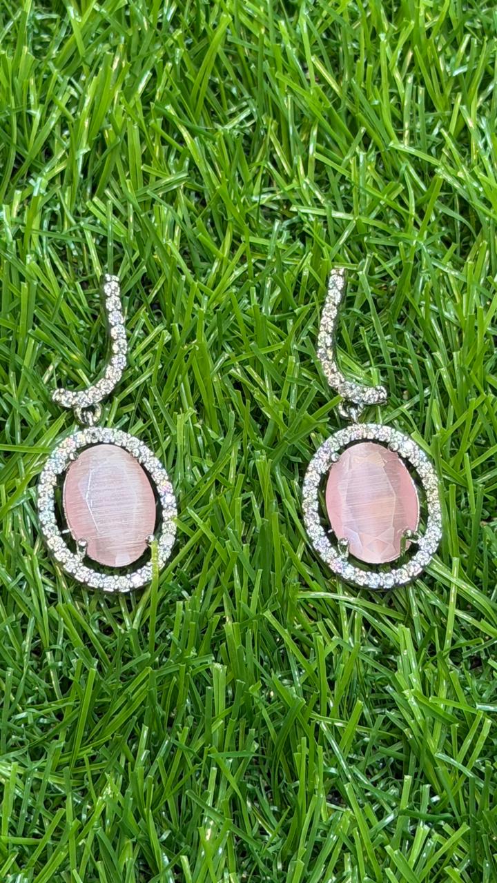 Pink colour one carat necklace set with earring