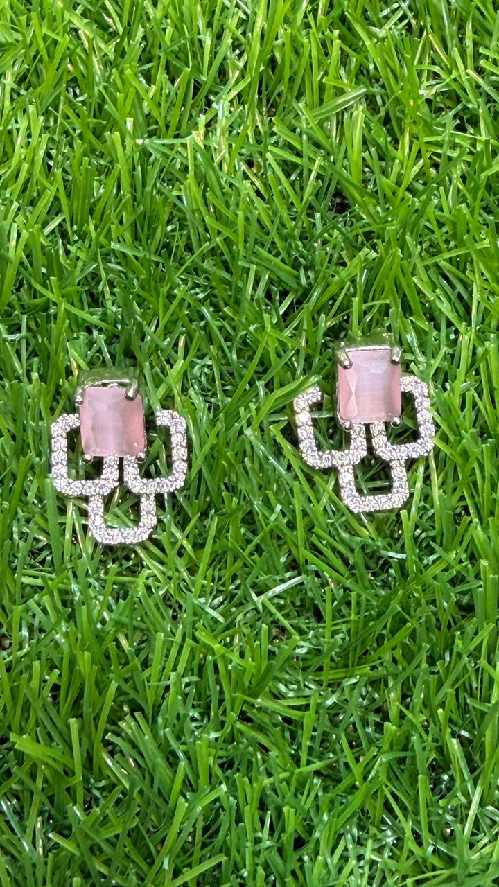 Pink colour one carat necklace set with earring
