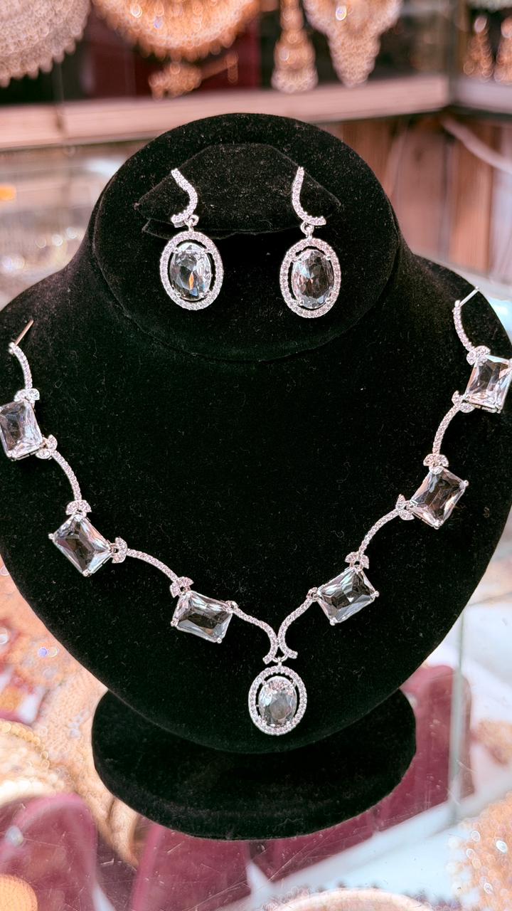 White colour one carat Necklace set with earring