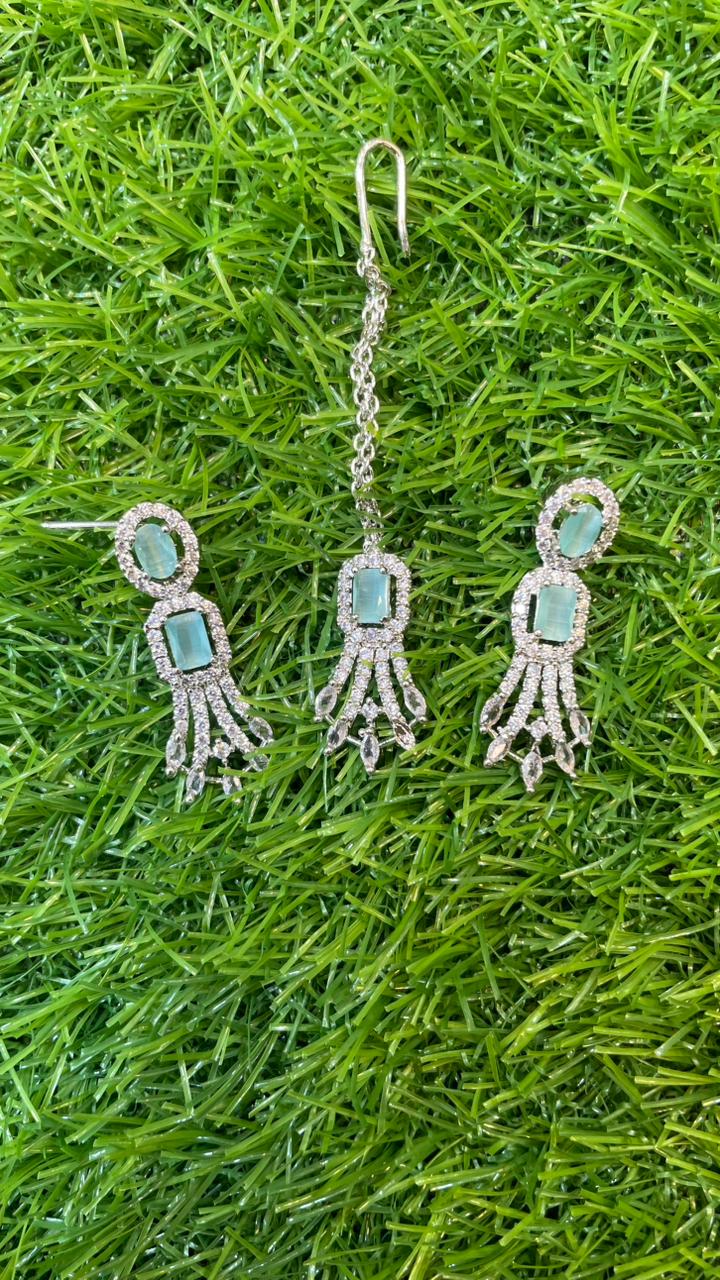 Mint colour one carat necklace set with earring