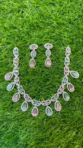 Pink and Mint colour one carat necklace set with earring