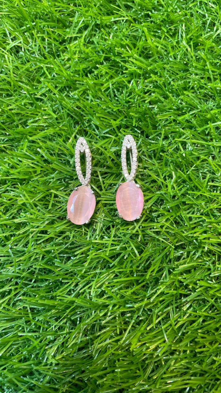 Pink colour one carat necklace set with earring