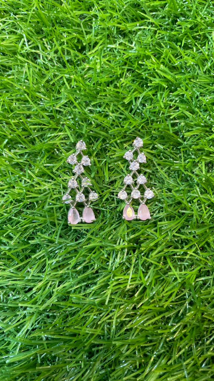 Pink colour one carat necklace set with earring