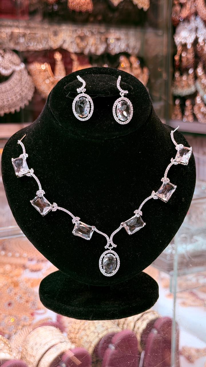 White colour one carat Necklace set with earring