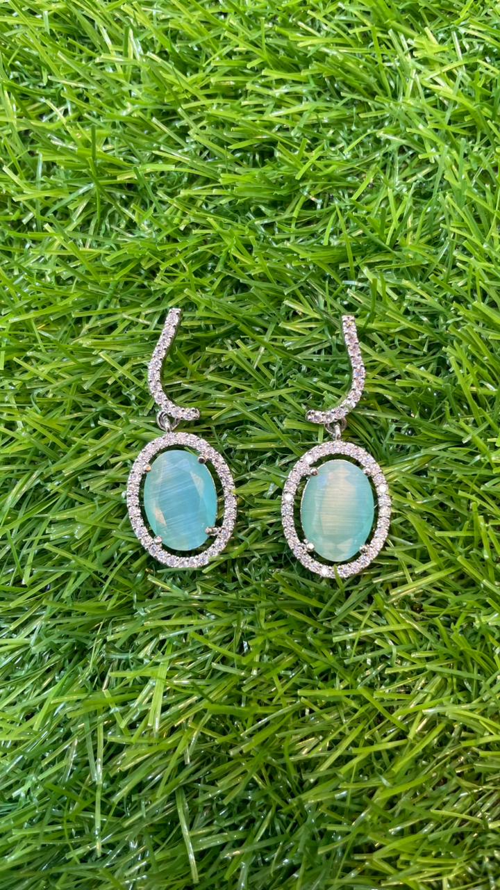 Mint Colour One Carat Necklace Set With Earrings