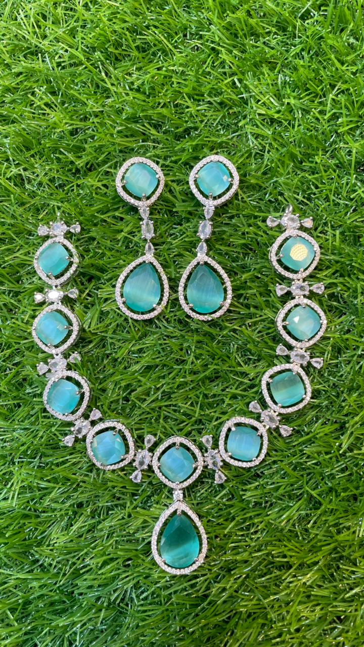 Mint Colour One Carat Necklace Set With Earrings