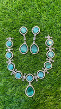 Mint Colour One Carat Necklace Set With Earrings