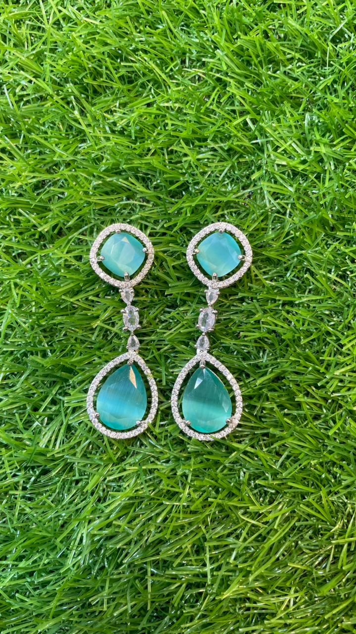 Mint Colour One Carat Necklace Set With Earrings
