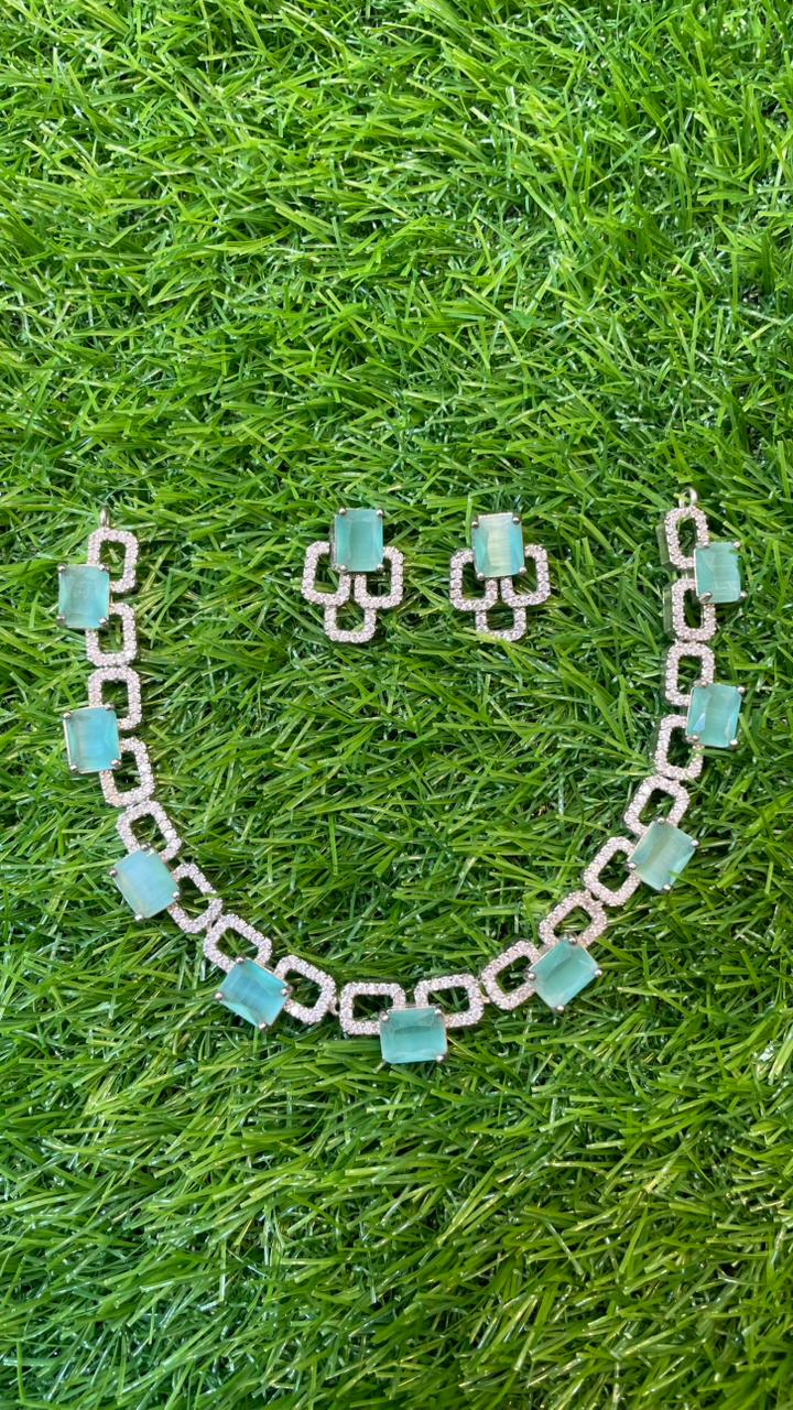 Mint Colour One Carat Necklace Set With Earrings