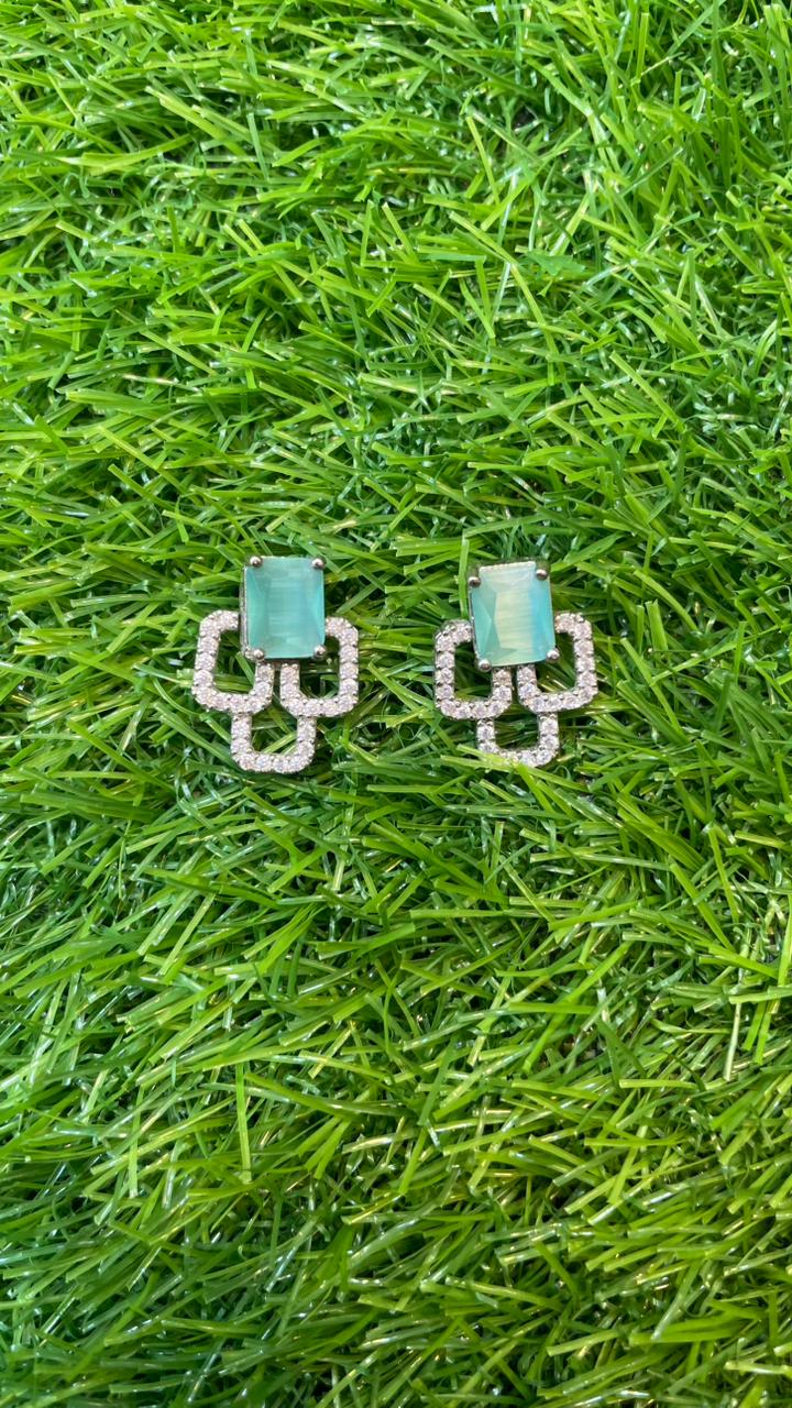 Mint Colour One Carat Necklace Set With Earrings