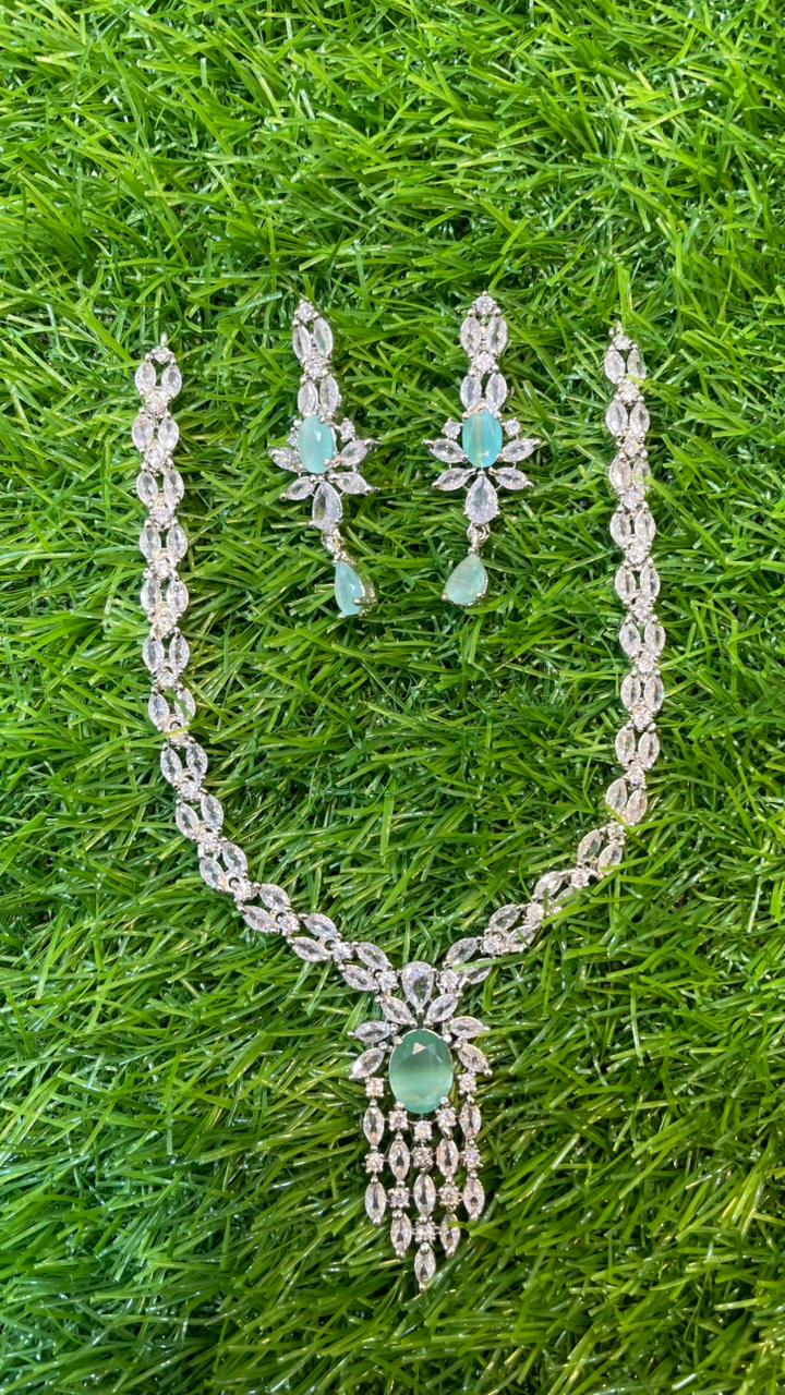 Mint Colour One Carat Necklace Set With Earrings