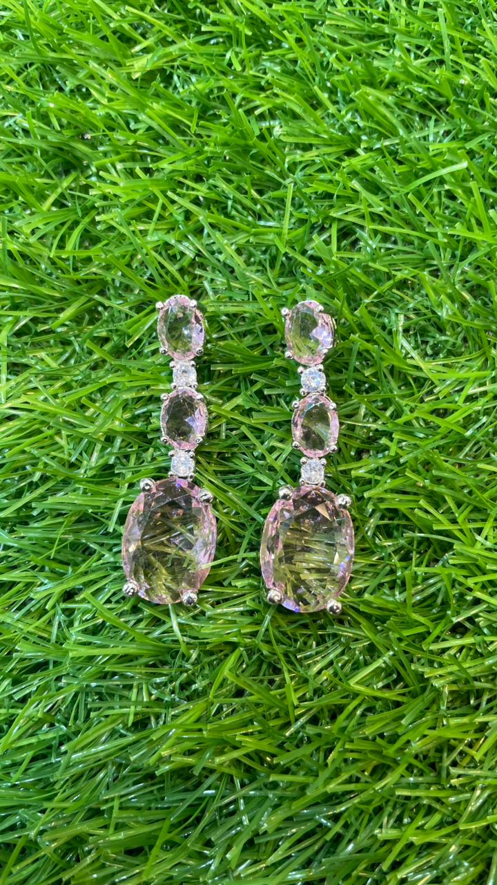 Pink Colour One Carat Necklace Set With Earrings