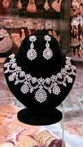 Pink Colour One Carat Necklace Set With Earrings