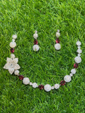 Crystal Red Colour One Carat Necklace Set With Earrings
