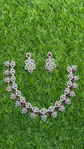 Red Colour One Carat Necklace Set With Earrings