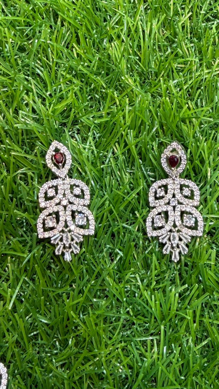 Red Colour One Carat Necklace Set With Earrings