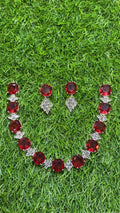 Red Colour One Carat Necklace Set With Earrings