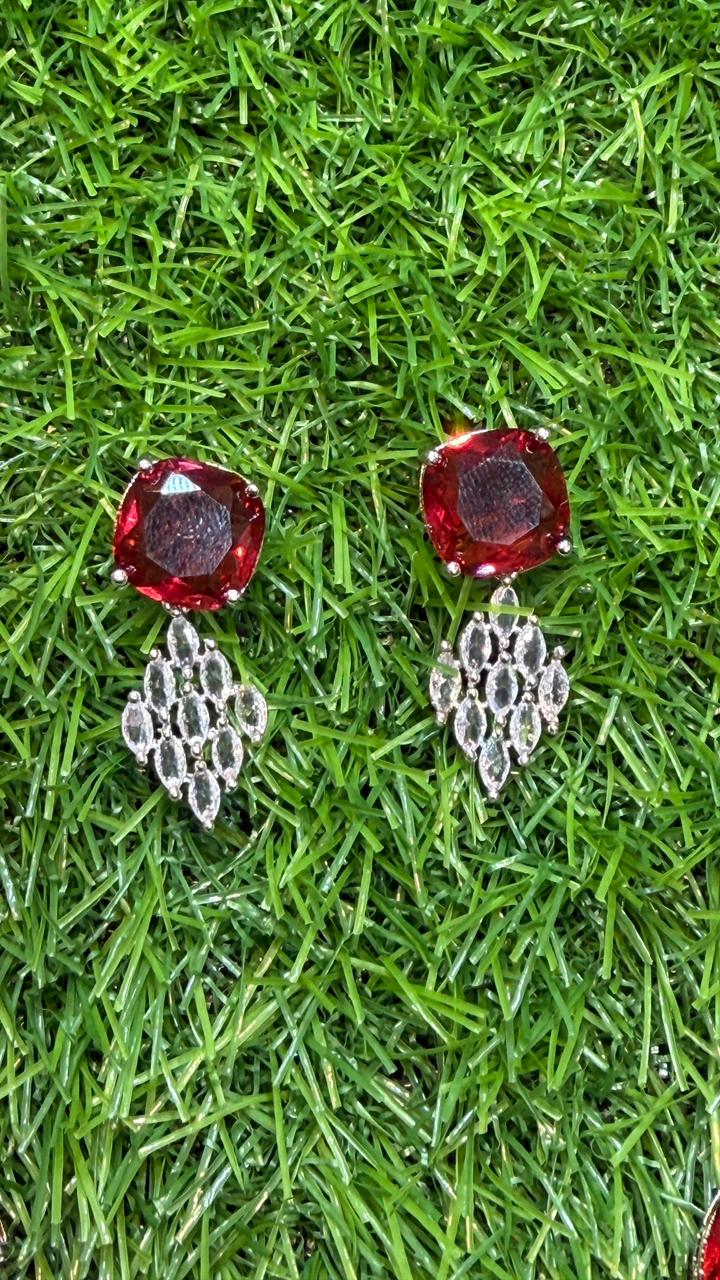 Red Colour One Carat Necklace Set With Earrings