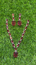 Red Colour One Carat Necklace Set With Earrings
