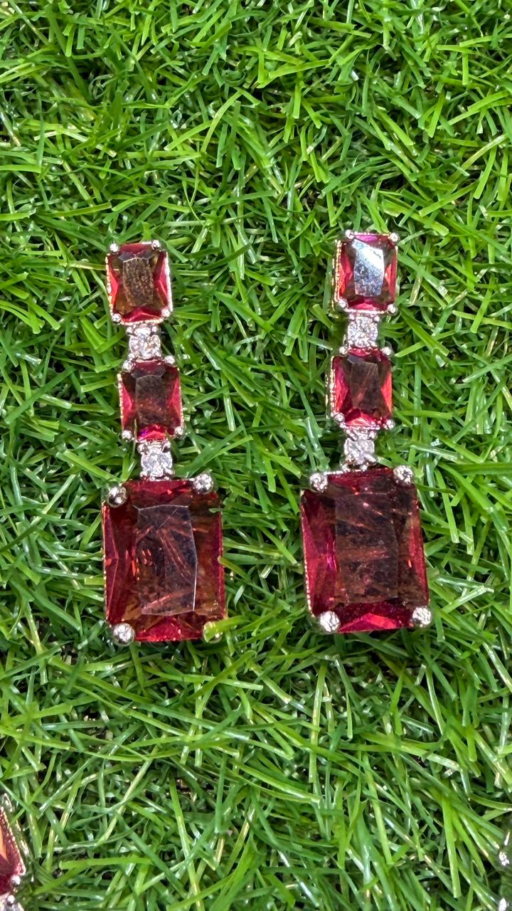 Red Colour One Carat Necklace Set With Earrings