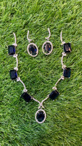 Navy Blue Colour One Carat Necklace Set With Earrings