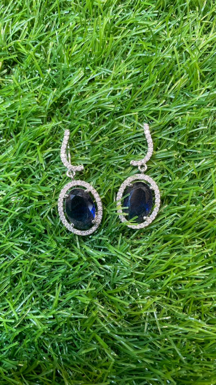 Navy Blue Colour One Carat Necklace Set With Earrings