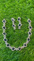 Navy Blue Colour One Carat Necklace Set With Earrings