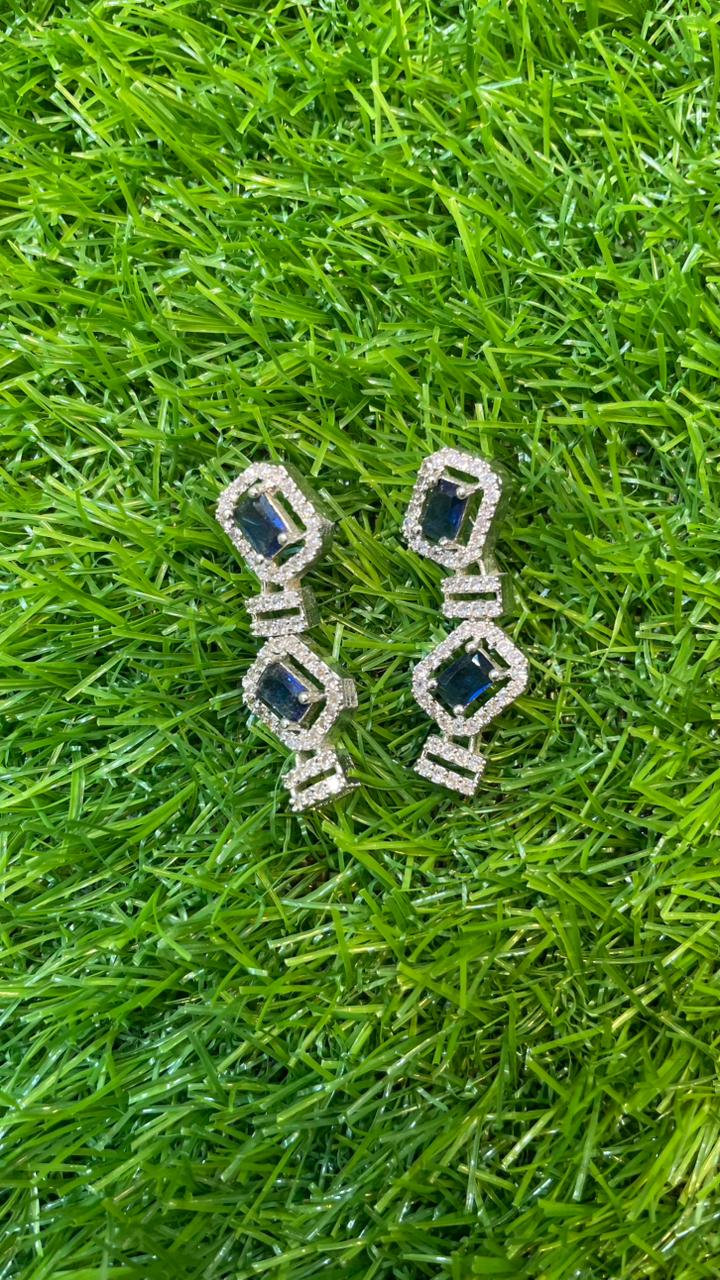Navy Blue Colour One Carat Necklace Set With Earrings