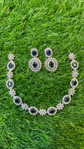 Navy Blue Colour One Carat Necklace Set With Earrings