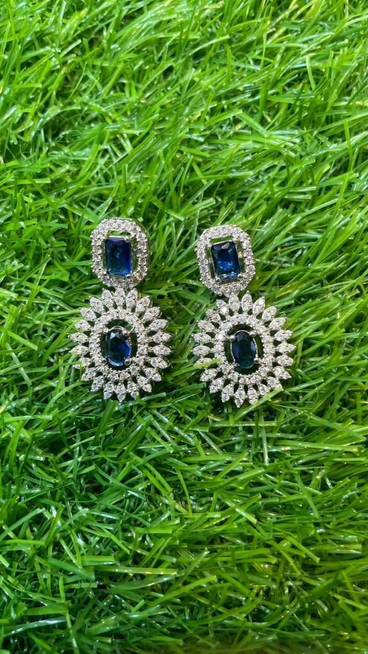 Navy Blue Colour One Carat Necklace Set With Earrings