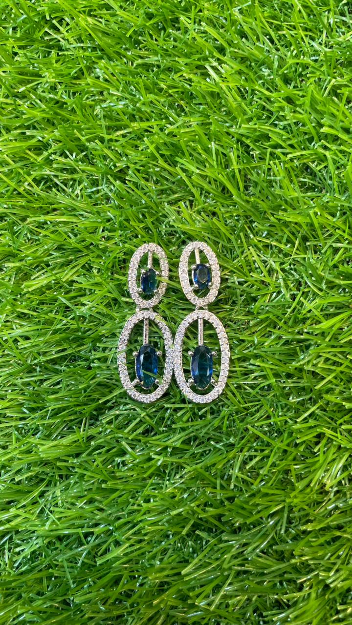 Navy Blue Colour One Carat Necklace Set With Earrings