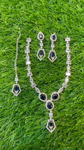 Navy Blue Colour One Carat Necklace Set With Earrings