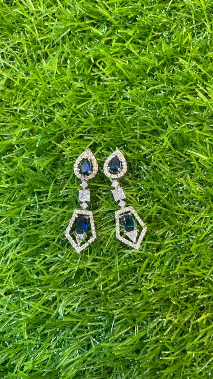 Navy Blue Colour One Carat Necklace Set With Earrings