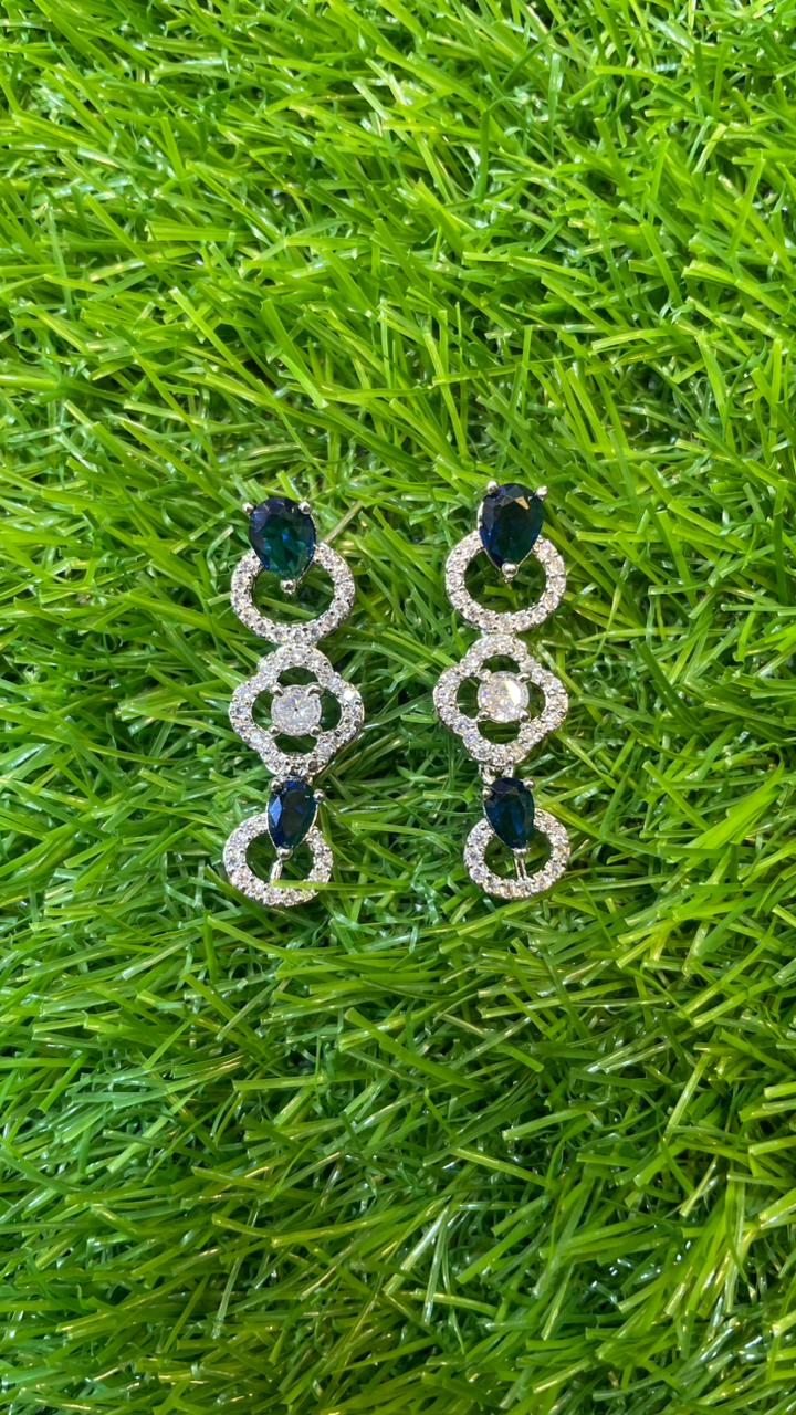 Navy Blue Colour One Carat Necklace Set With Earrings