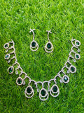 Green Colour One Carat Necklace Set With Earrings